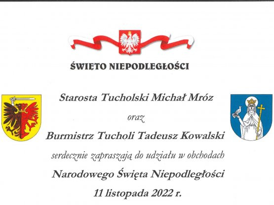 Zaproszenie na ocbchody Święta Niepodległości. Treść znajduje się w artykule