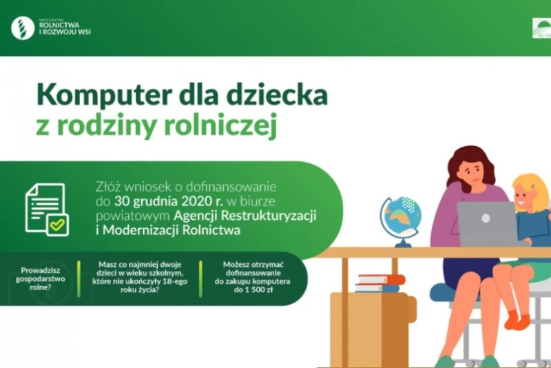 Grafika Dofinansowanie zakupu komputera dla dziecka z rodziny rolniczej