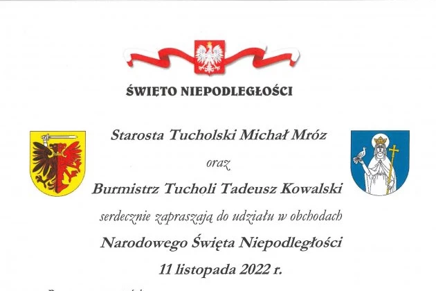 Zaproszenie na ocbchody Święta Niepodległości. Treść znajduje się w artykule